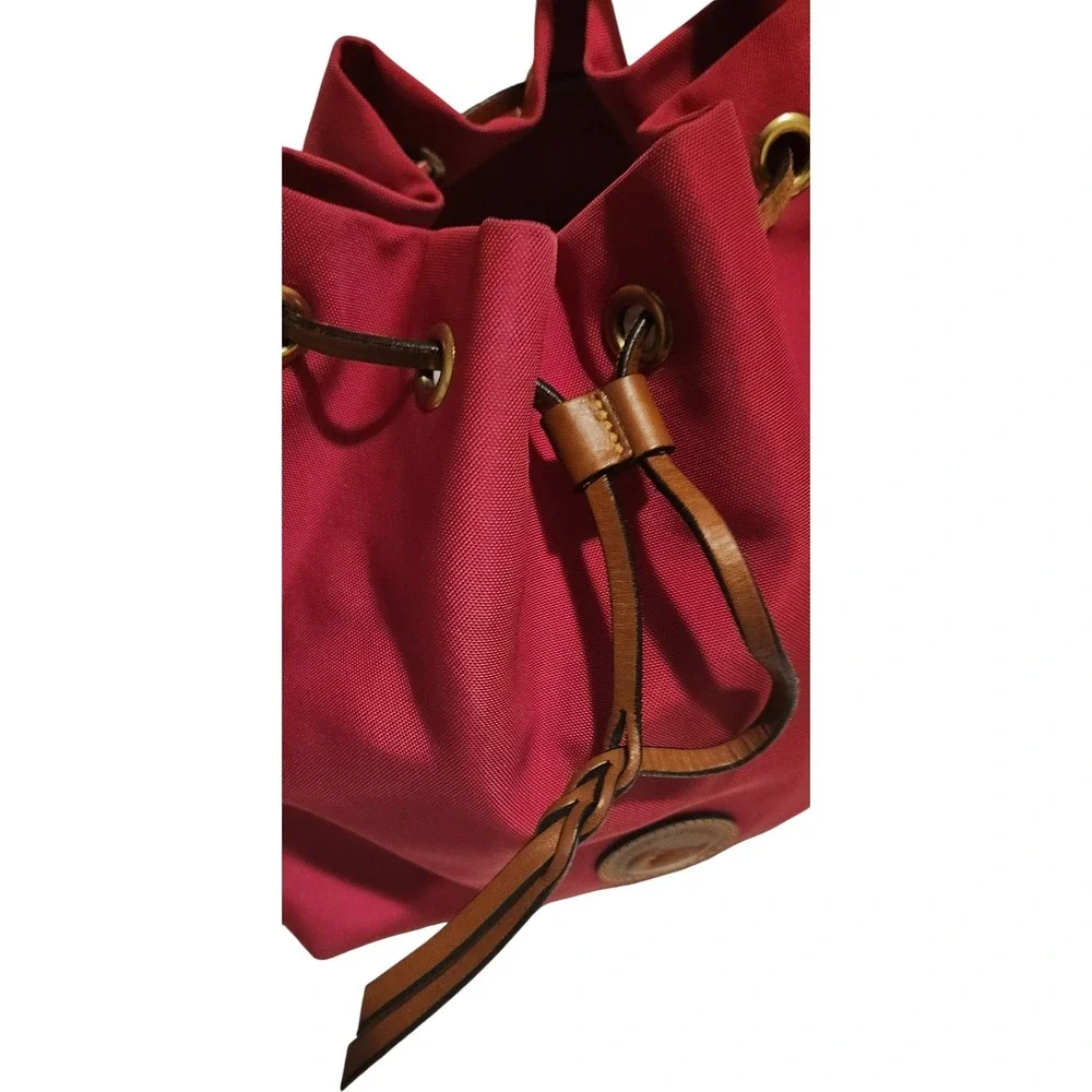 Dooney Bourke Drawstring Bucket Bag Pink Nylon Leather‎ Trim Braided Strap